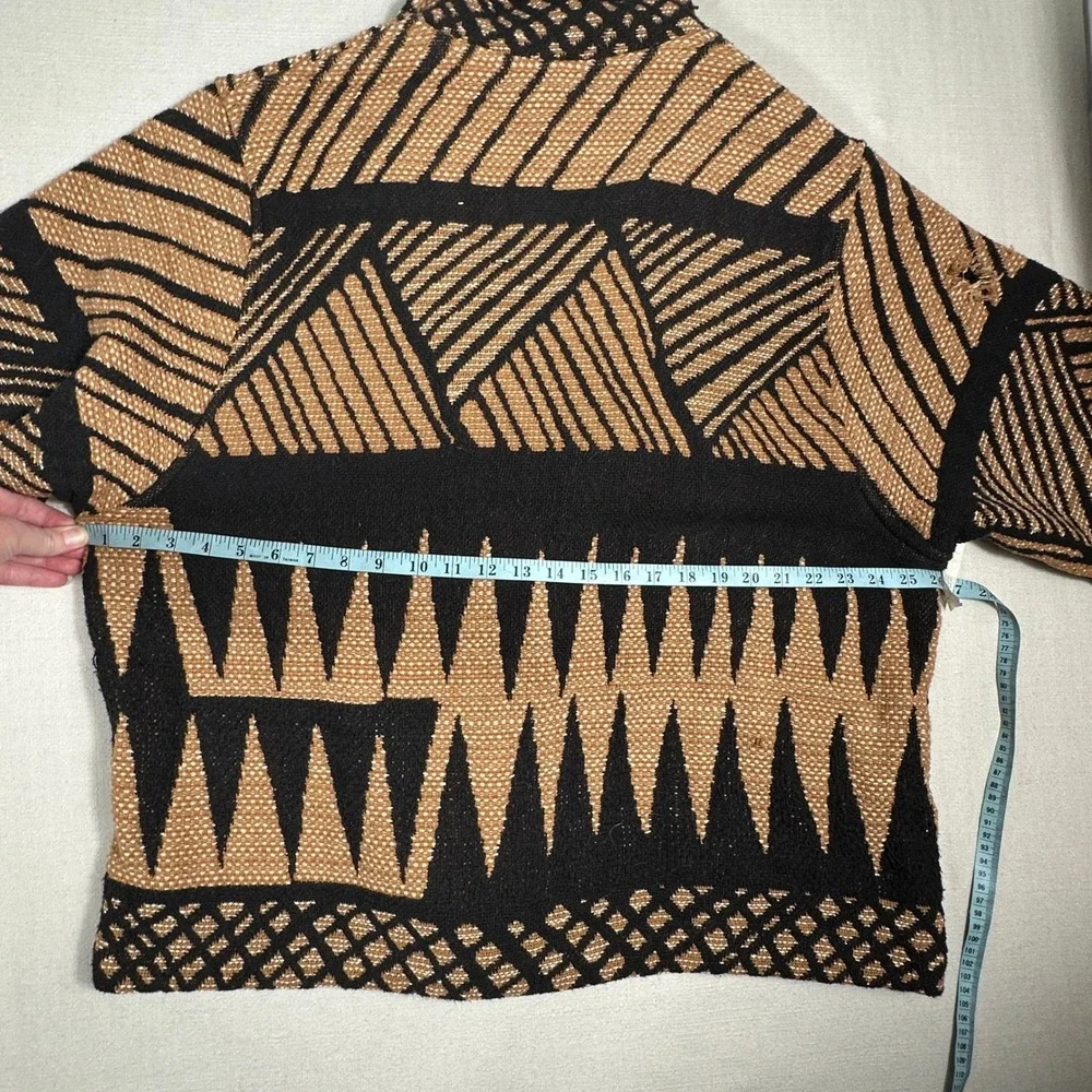 Vintage Painted Pony Southwestern Tapestry Knit Sweater Jacket Brown Black L